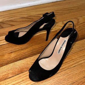 Manolo Blahnik Slingback Peep toe Black Suede Heel